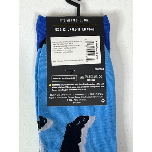 Elvis Presley Graceland Blue Graphic Crew Socks Mens One Size Music Icon - Picture 2 of 6